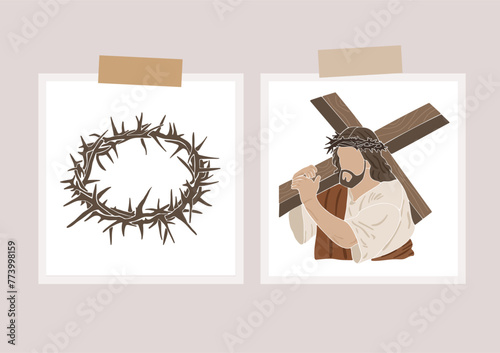 Easter Scripture posters, Jesus silhouettes, Christian vector illustration