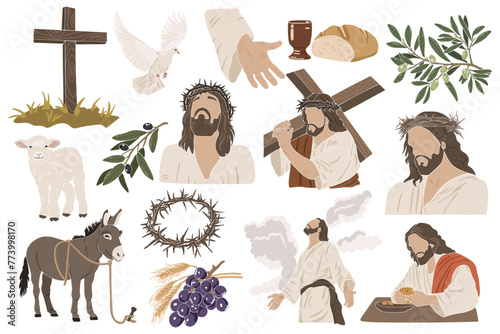 Easter clipart, Jesus silhouettes, Christian vector illustration set