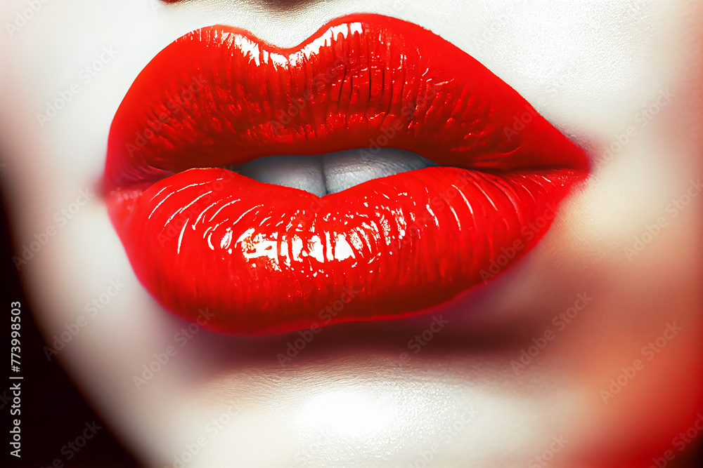 Fototapeta premium A woman's lips, mouth, teeth on a girl's face.