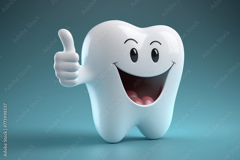 A happy and satisfied, tooth shows his approval with a thumbs up. 