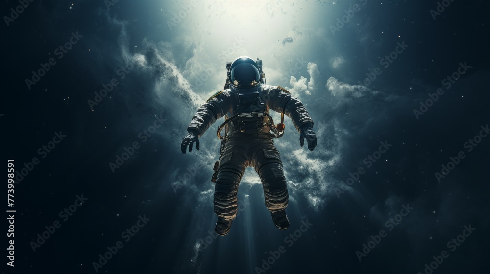 Man in Space Suit Floating in Air Man in Space Suit Floating in Air