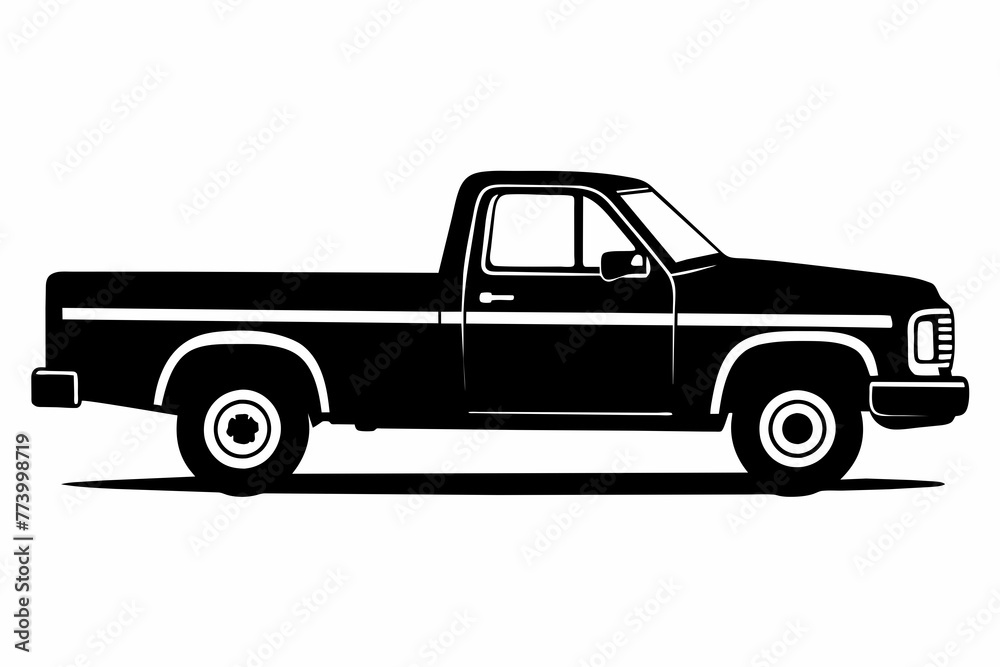 Pickup black silhouette vector on white background.