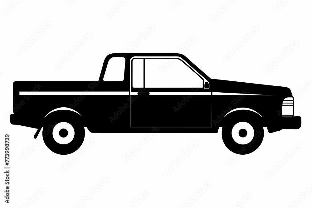 Pickup black silhouette vector on white background.