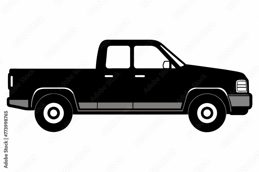 Pickup black silhouette vector on white background.