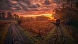 Train Journey Through Countryside: An atmospheric photo of a train journey through scenic countryside, emphasizing the romance of travel by rail