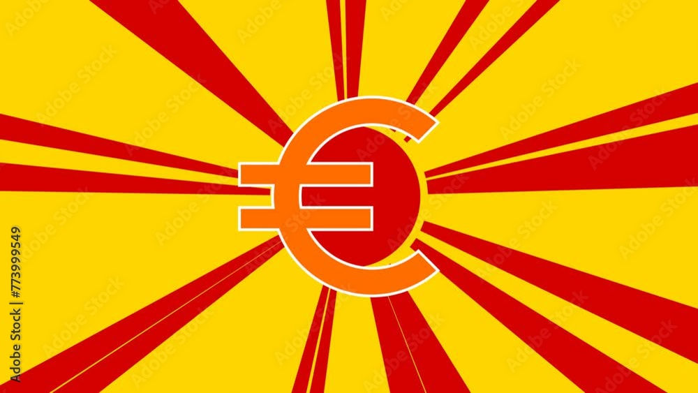 Euro symbol on the background of animation from moving rays of the sun. Large orange symbol increases slightly. Seamless looped 4k animation on yellow background Euro symbol on the background of animation from moving rays of the sun. Large orange symbol increases slightly. Seamless looped 4k animation on yellow background