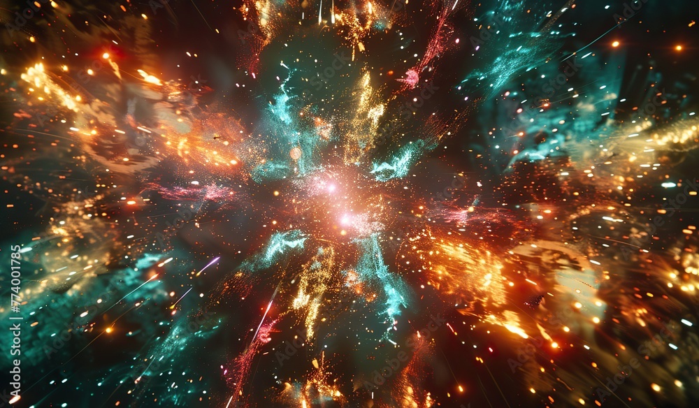 Color and light explosion in space. The concept of cosmic phenomena and astrophysics. Color and light explosion in space. The concept of cosmic phenomena and astrophysics.