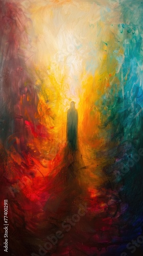 Jesuss ethereal appearance to believers, light enfolding, crafted in expressive acrylics