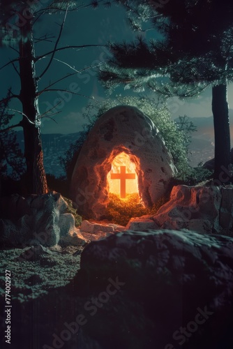 Jesuss resurrection, the tomb aglow with triumphant acrylic light photo
