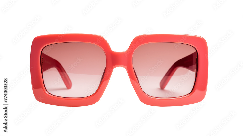 A vibrant pair of red sunglasses stands out against a clean white background A vibrant pair of red sunglasses stands out against a clean white background
