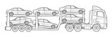Cars carrier truck illustration - black and white vector stock illustration