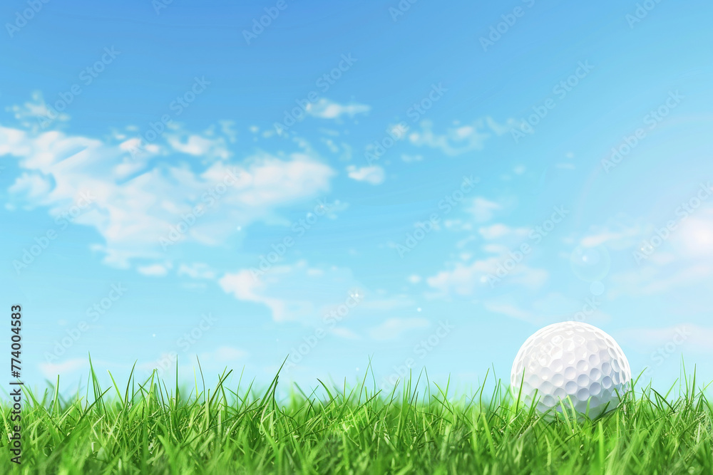 Golf Ball on Green Grass Under Sunny Blue Sky Golf Ball on Green Grass Under Sunny Blue Sky