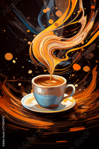 Abstract Coffee Swirl Art with Vivid Orange Tones