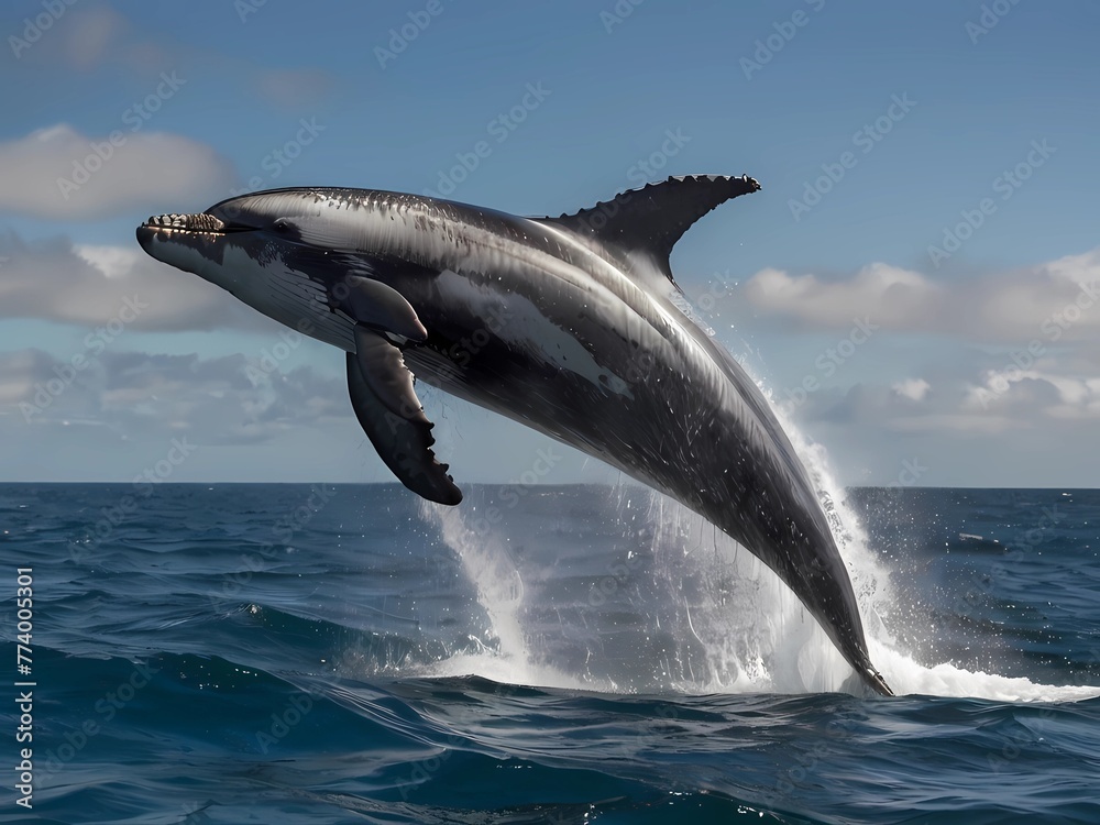Fototapeta premium The stunning beauty of a humpback whale frolicking in the waves, conveying the power and grace of these magnificent creatures.