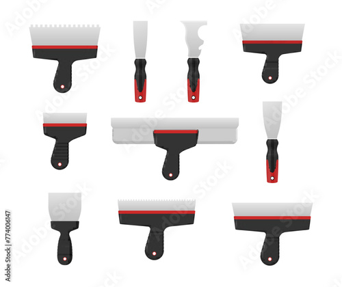 Construction spatula putty knife repair tool different shape set realistic vector illustration