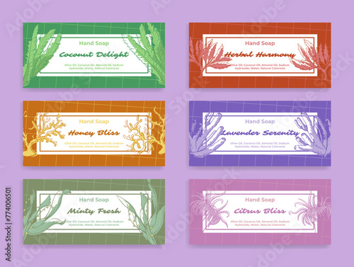 Craft hand soap handmade hygiene natural cleaning vintage label design template set vector
