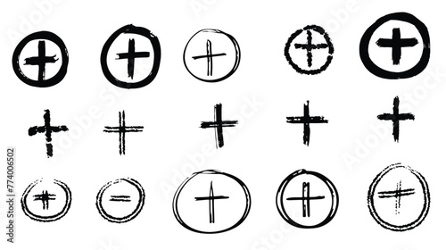 Set of Plus Signs Grunge Vector Silhouette