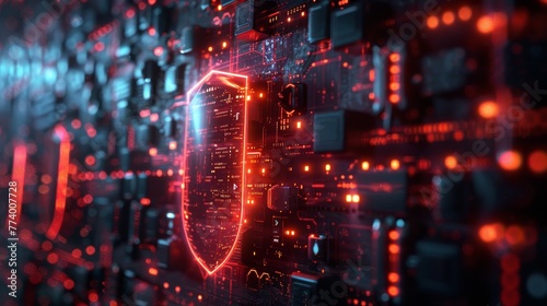 A digital shield deflecting cyber threats