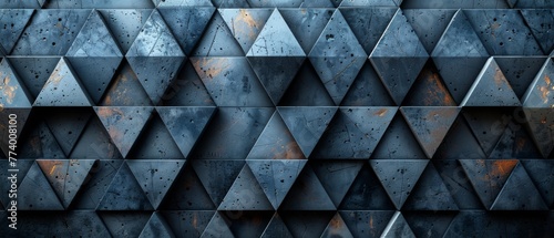 A geometric pattern of blue triangles and diamonds in a monochromatic palette