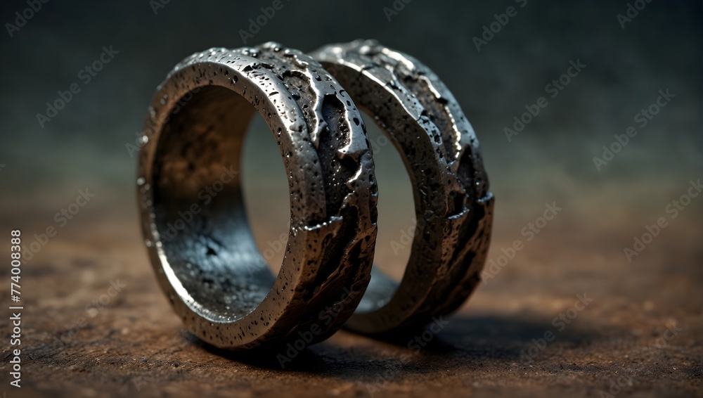 A heavy, battle-worn ring, scarred and dented, telling tales of countless wars and the bravery of its owner Generative AI - obrazy, fototapety, plakaty 