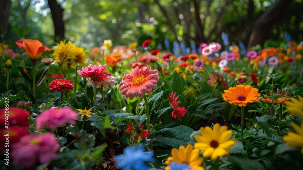 A garden where flowers bloom into miniature worlds A garden where flowers bloom into miniature worlds