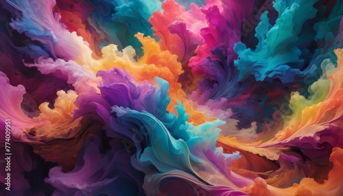 A vivid explosion of colors swirls dynamically in an abstract formation, suggesting movement and a burst of creative energy in an artistic display.. AI Generation