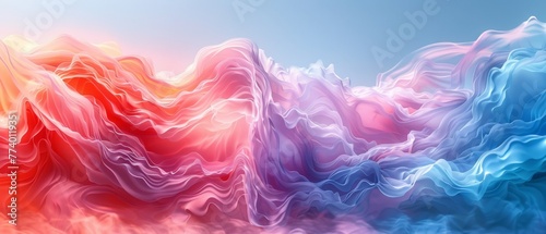 An artistic representation of soft pastel silk waves  smoothly transitioning between shades of pink  red  and blue.