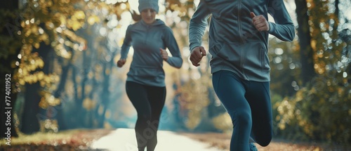 Running, exercise and fitness with a diversity couple in the park for a cardio workout together. Training, motivation and run with a man and woman athlete bonding while exercising outside in the day