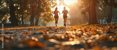 Athletic woman running in rain-soaked trainers, embodying dedication to fitness and wellness on city park streets.