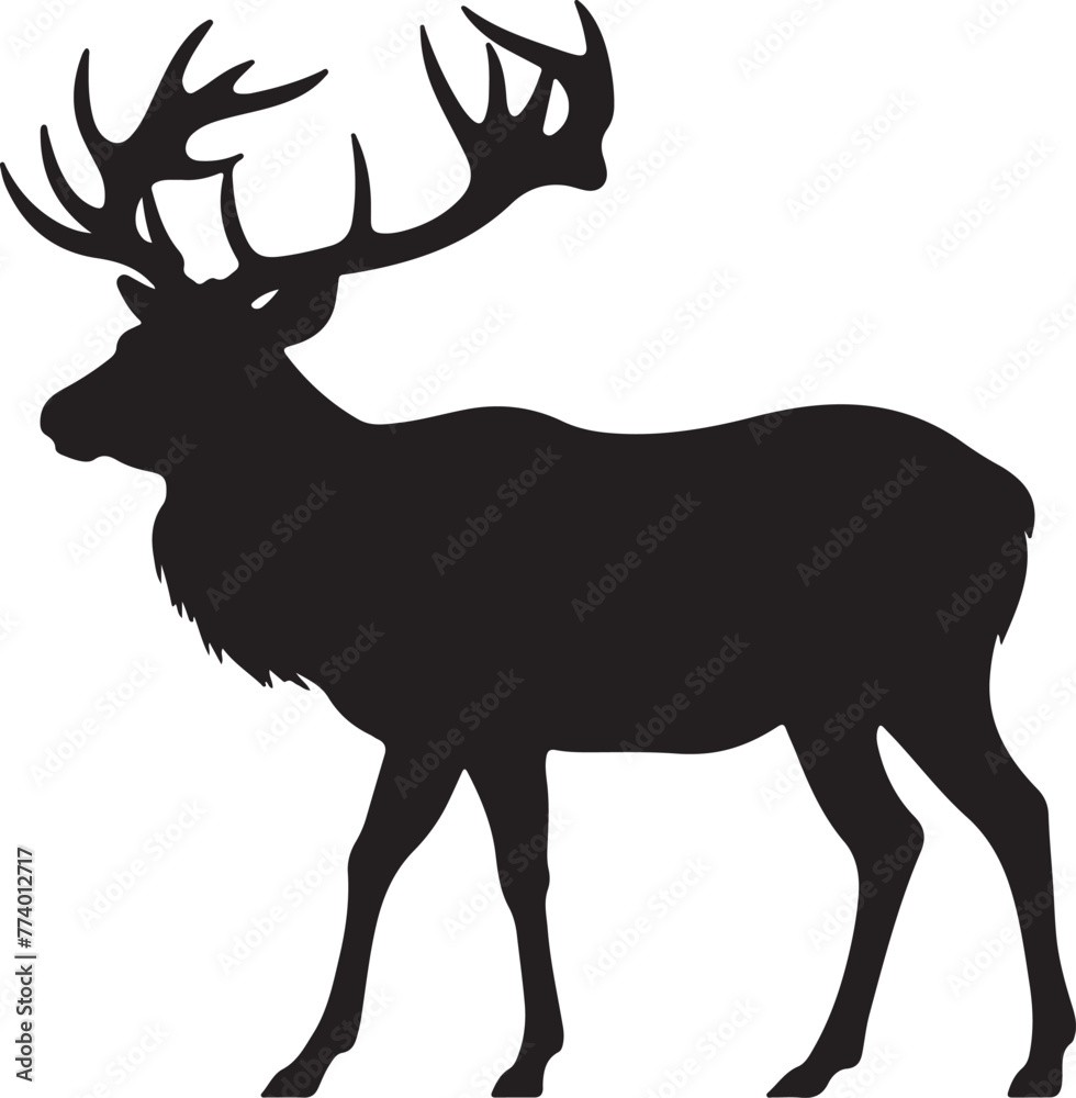 Fototapeta premium Elk Silhouette Vector Illustration White Background