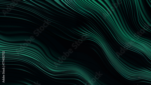 Flux, lignes et motifs en mouvement, couleurs vert et noir. Vague, ondulation, texture. Fond pour conception et création graphique. photo