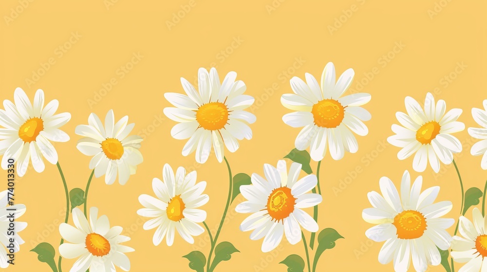 Bright White Daisies with Yellow Centers Blooming Against a Warm Yellow Background Illustration Bright White Daisies with Yellow Centers Blooming Against a Warm Yellow Background Illustration