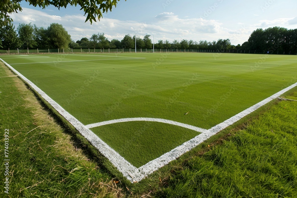 a football field with white lines