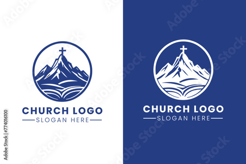 church logo, religious logo, faith logo, Christian church logo, church mountain logo, Christian cross, church vector logo, church logo design mountain with cross