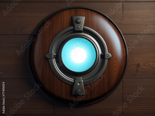 artificial button on a wooden table