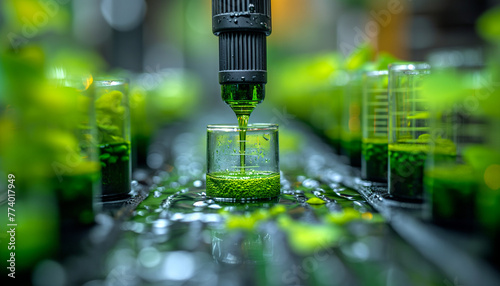 Photobioreactor process in algae fuel biodiesel research in biofuel industrial industry lab, natural algae plant alternative fuel energy. Future consumption environmental ecology eco-friendly