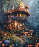 Children's digital drawing of a magical elven home including a fairy tale