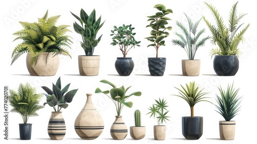 gathering Various designs of modern and retro vantage vases, indoor plants, furniture cuts, and plants photo