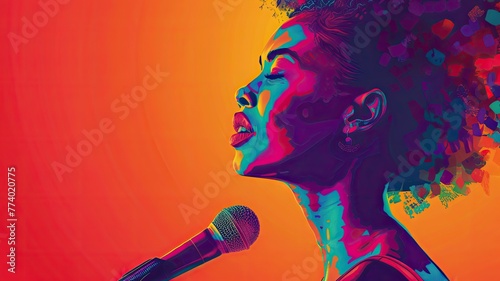 Jazz jazz banner, colorful African American woman singing 