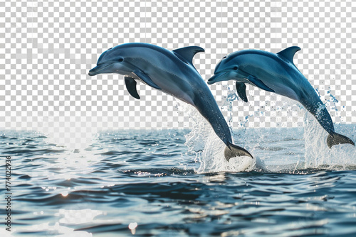 Couple of dolphins jumping together in the ocean world ocean day concept isolated on transparent background vector illustration 