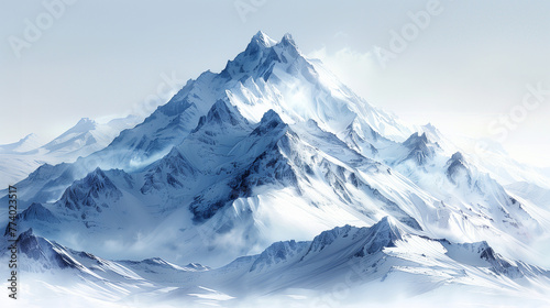 Abstract snow-covered mountain on a white blank background