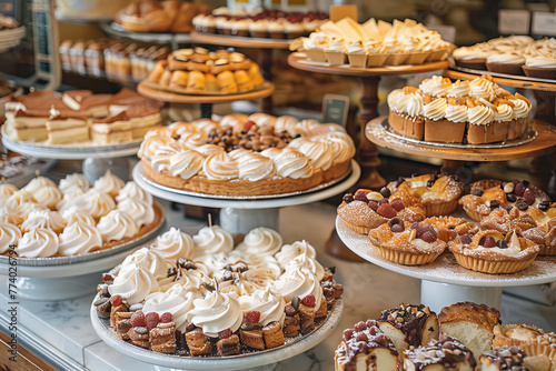 Delectable Assortment of Artisan Pastries in a Bakery Display