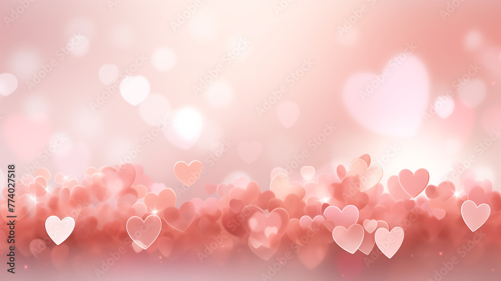 Red hearts on a pink background, a holiday card for lovers