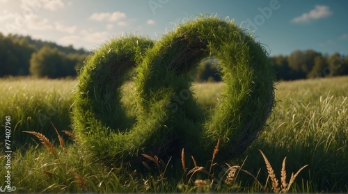 Invinity Loop made of grass on a sunny meadow. Generative AI. photo