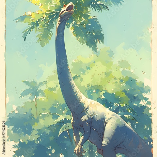 Captivating Snapshot: A Camarasaurus' Towering Neck Reaches for the Skies photo