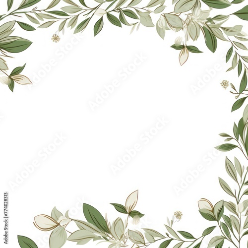 Olive thin barely noticeable flower frame with leaves isolated on white background pattern © Lenhard