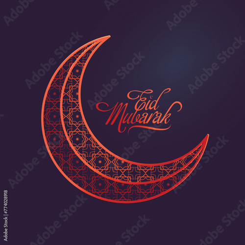 Crescent Moon on purple background for Islamic Holy Festival, Eid Mubarak celebration. photo