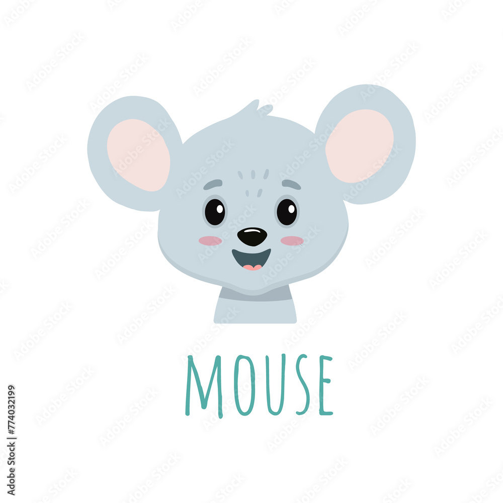 funny cartoon mouse isolated on white. Flat cute animal. Doodle illustration of mouse head for cards, magazins, banners. funny cartoon mouse isolated on white. Flat cute animal. Doodle illustration of mouse head for cards, magazins, banners.