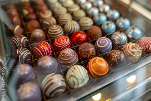 Gourmet Handmade Chocolates on Display in a Luxury Confectionery Shop