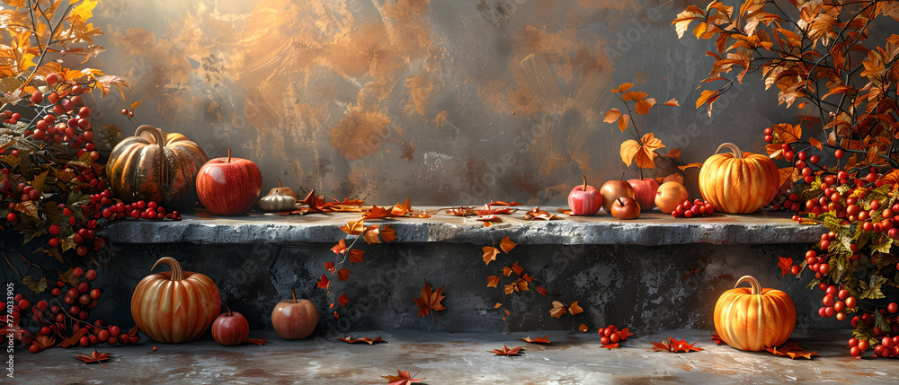 Autumnal Harvest Stone Podium - obrazy, fototapety, plakaty 